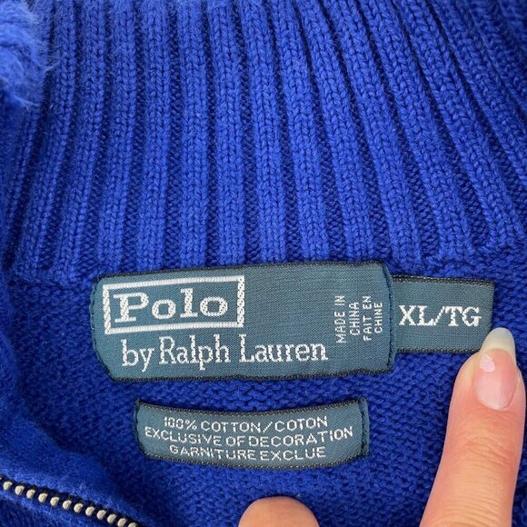 Polo by Ralph Lauren Blue Quarter Zip Pullover Sweater Mens XL Ribbed Collar - Picture 4 of 7